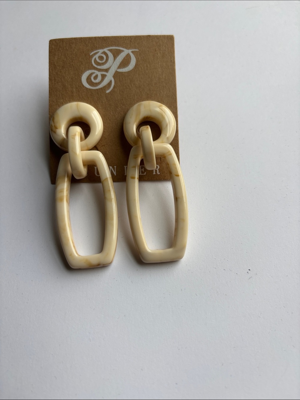 Unbranded Cream Marbled Link Drop Earrings